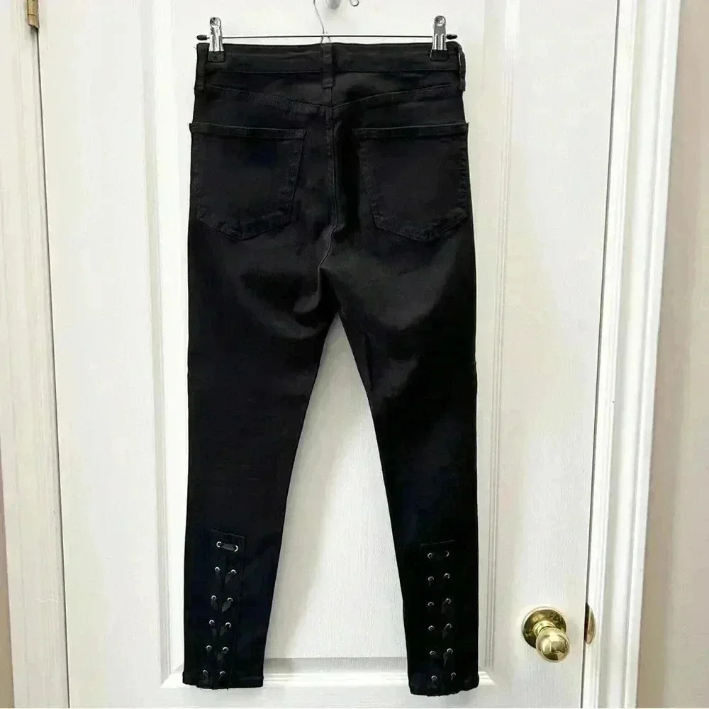 Topshop Moto Skinny Jeans Jamie High Rise Lace Up Ankle Crop Black Size 26 - Picture 5 of 16